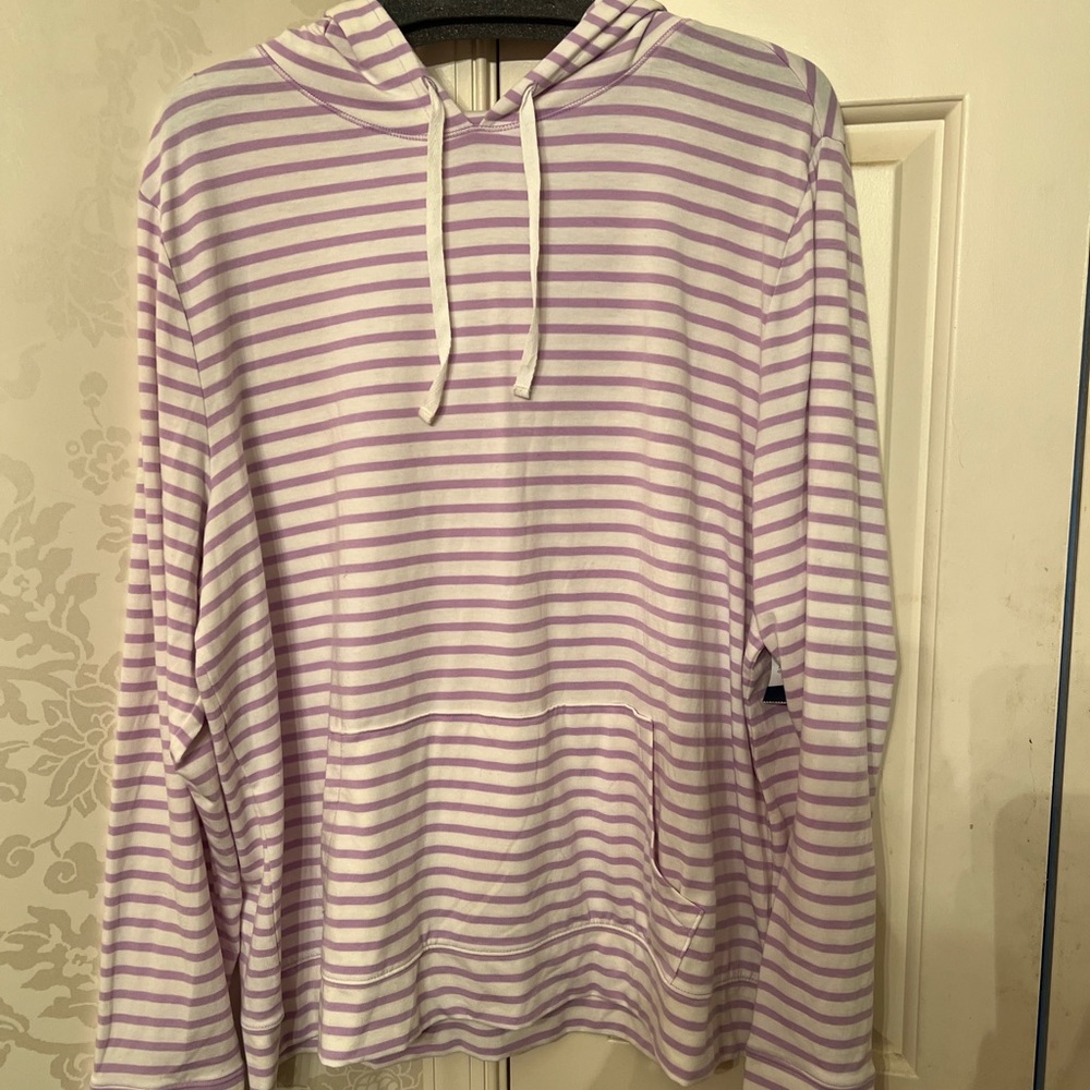 Purple and white hooded light weight sweatshirt